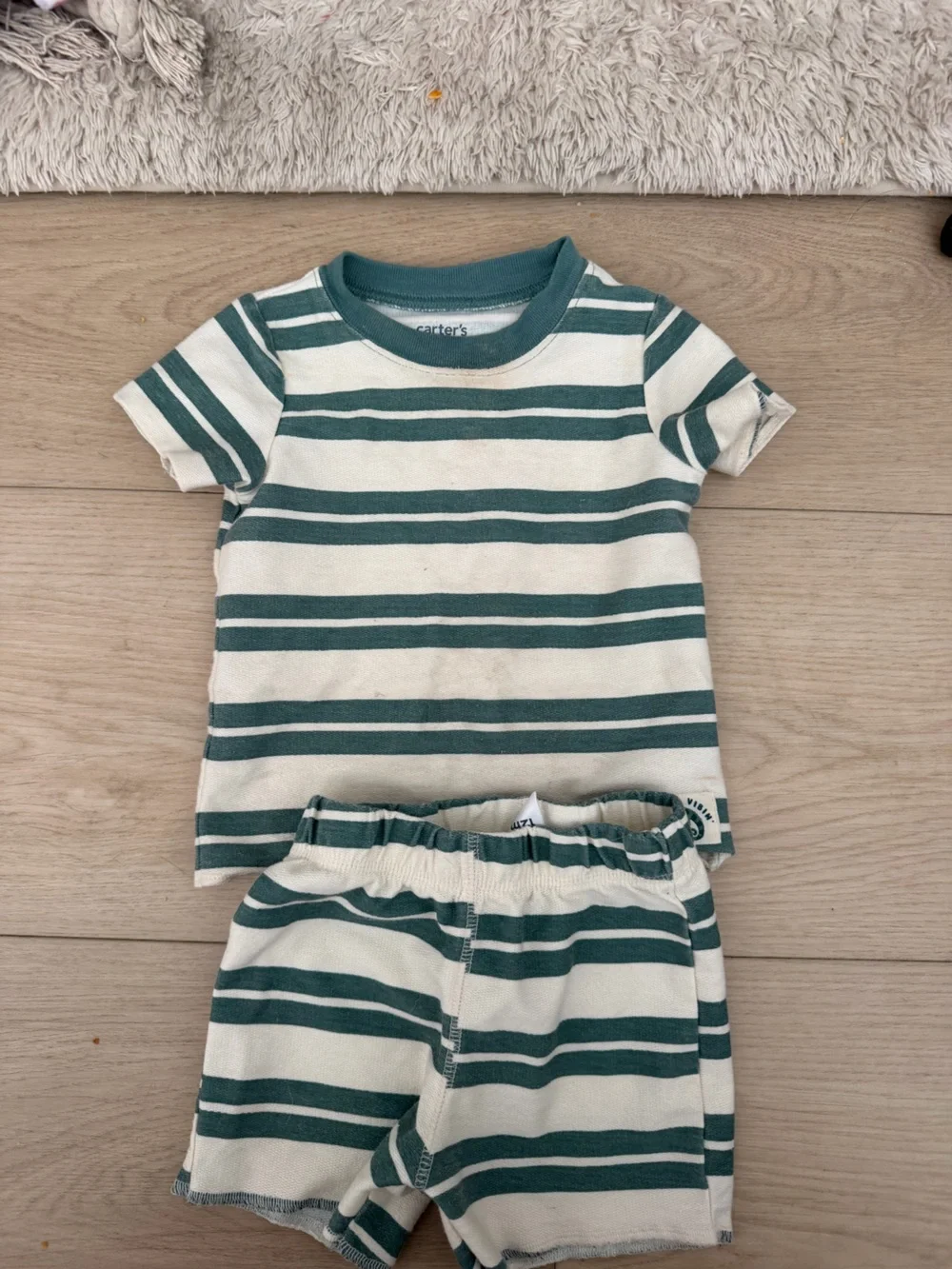 Carter's Green and White Striped Short Sleeve Tee & Shorts Set